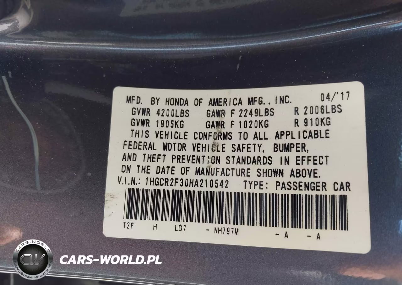 2017 Honda Accord Lx VIN:1HGCR2F30HA210542 - 9