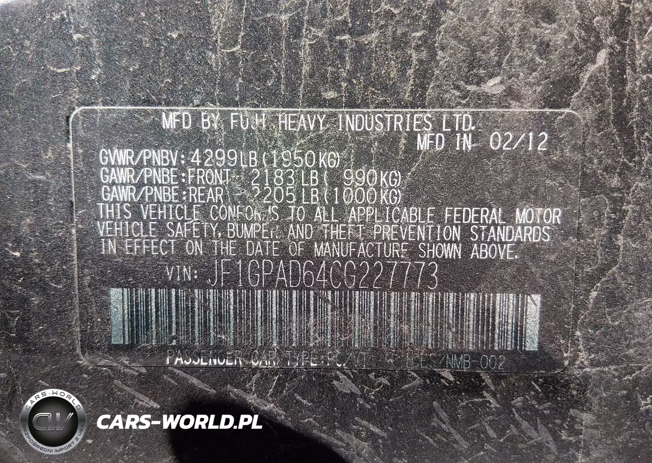2012 Subaru Impreza 2.0I Premium VIN:JF1GPAD64CG227773 - 9