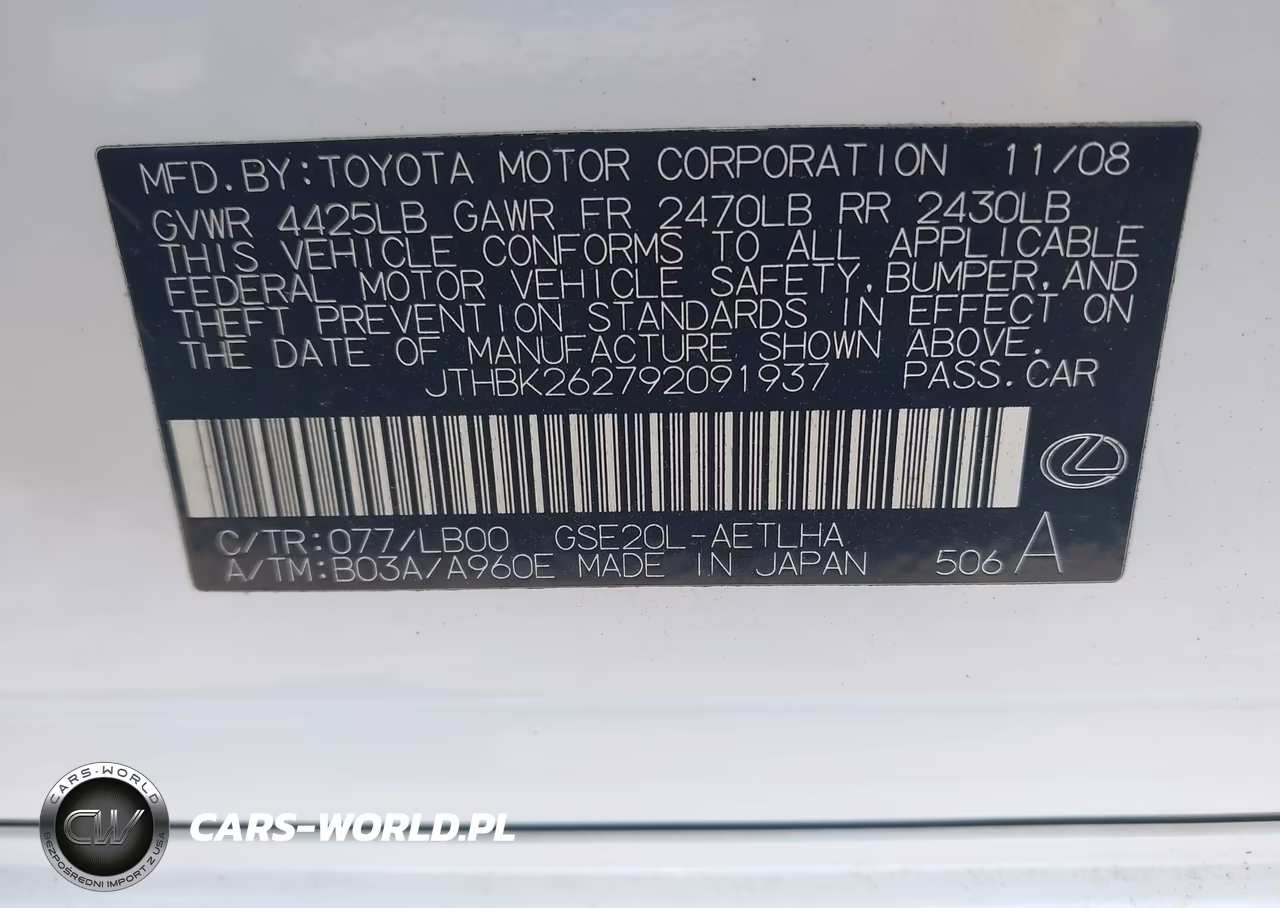 2009 Lexus Is 250 VIN:JTHBK262792091937 - 9