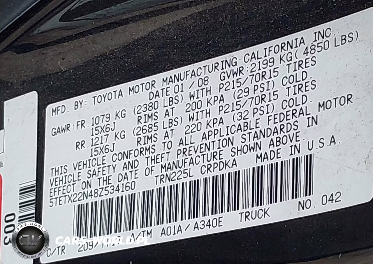 2008 Toyota Tacoma VIN:5TETX22N48Z534160 - 9