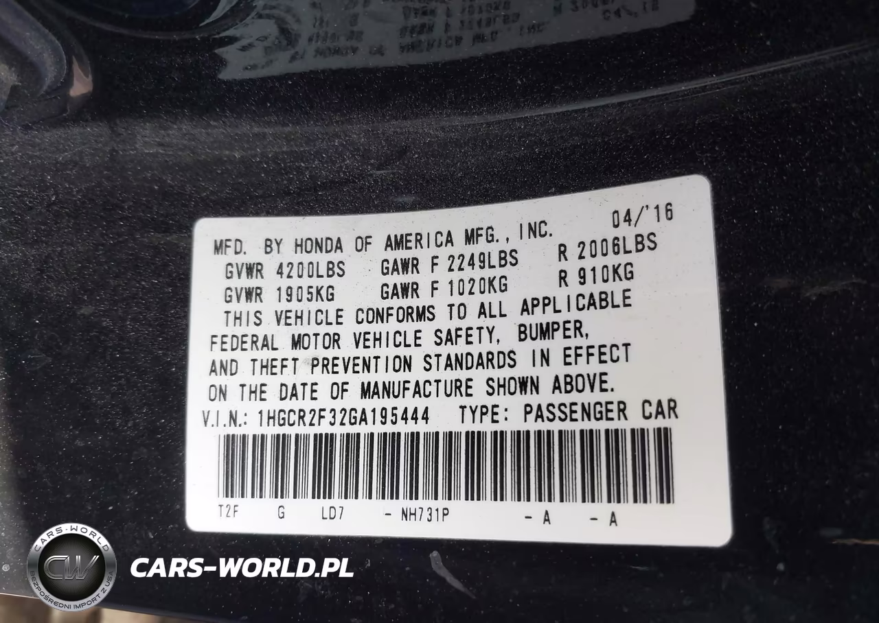 2016 Honda Accord Lx VIN:1HGCR2F32GA195444 - 9