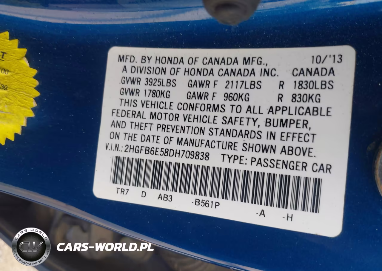 2013 Honda Civic Si VIN:2HGFB6E58DH709838 - 9
