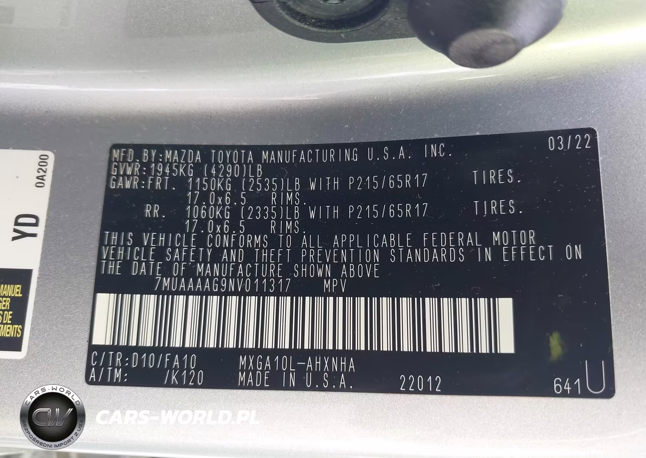 2022 Toyota Corolla Cross L VIN:7MUAAAAG9NV011317 - 9