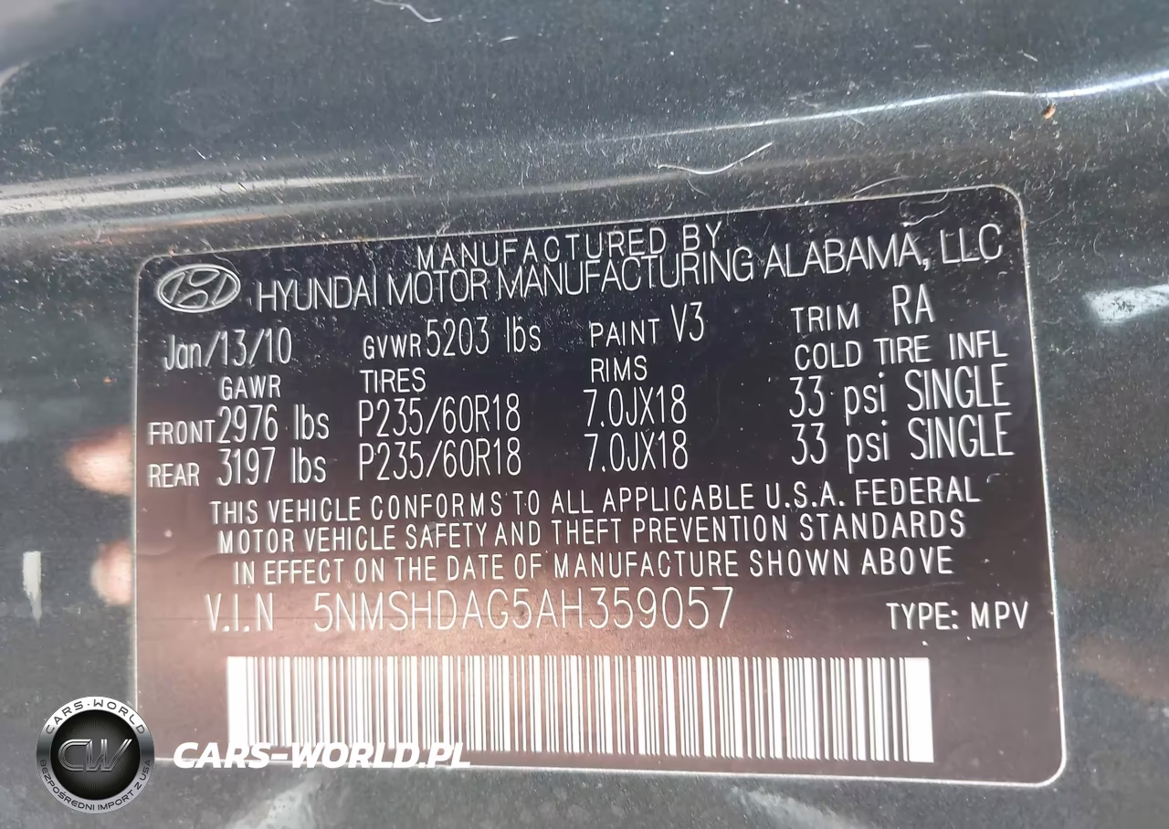 2010 Hyundai Santa Fe Se VIN:5NMSHDAG5AH359057 - 9