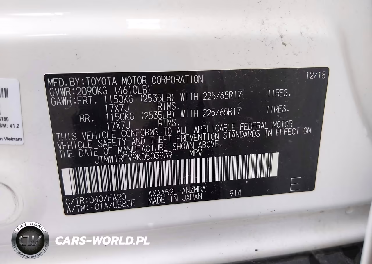 2019 Toyota Rav4 Xle VIN:JTMW1RFV9KD503939 - 9