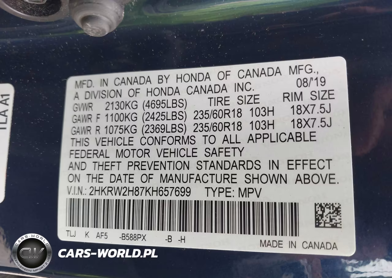 2019 Honda Cr-V Ex-L VIN:2HKRW2H87KH657699 - 9