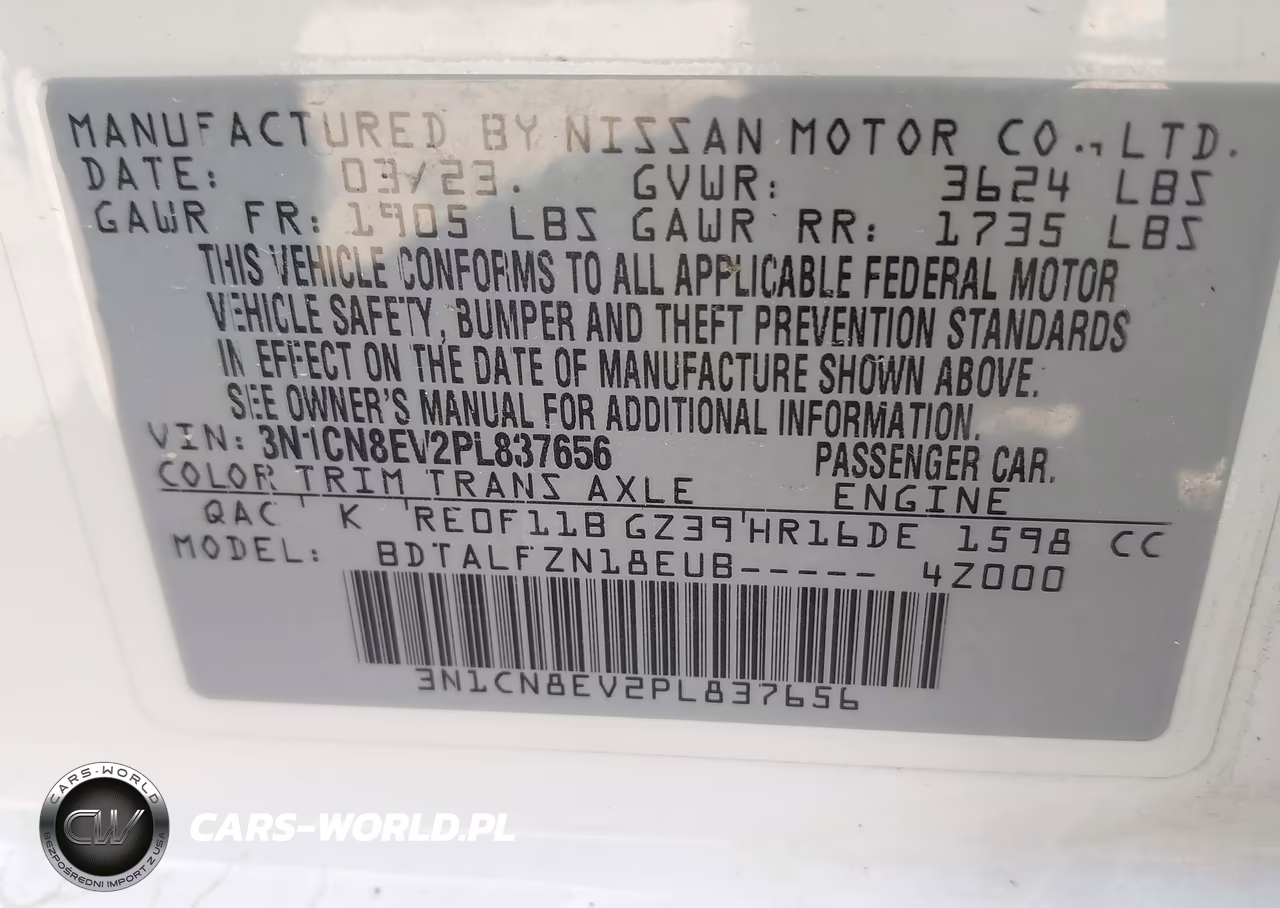 2023 Nissan Versa 1.6 Sv Xtronic Cvt VIN:3N1CN8EV2PL837656 - 9