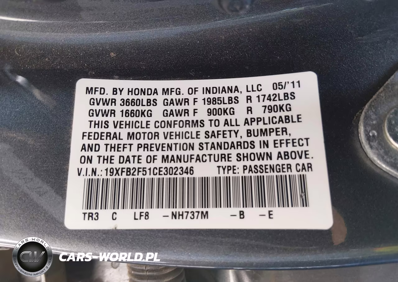 2012 Honda Civic Lx VIN:19XFB2F51CE302346 - 9