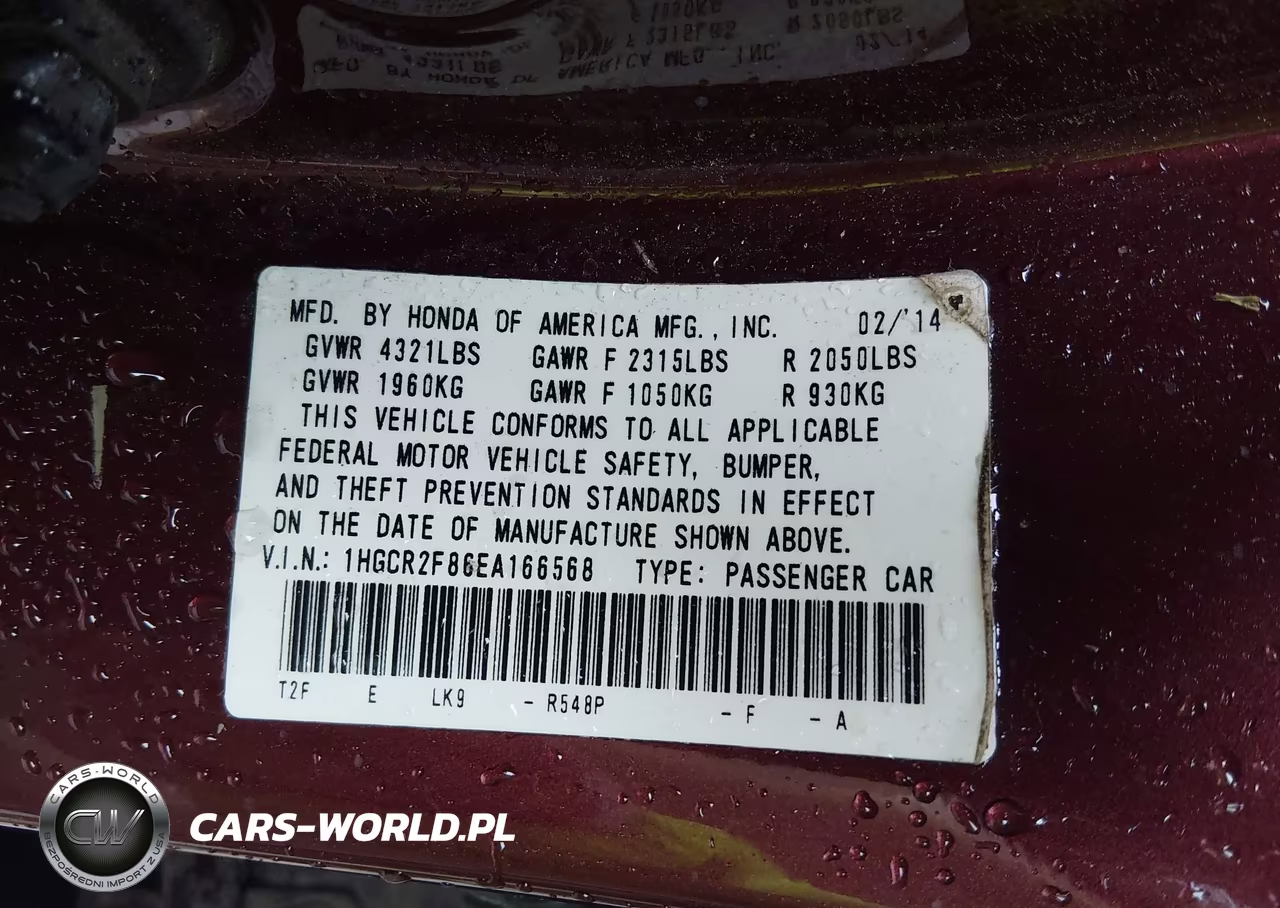 2014 Honda Accord Ex-L VIN:1HGCR2F86EA166568 - 9