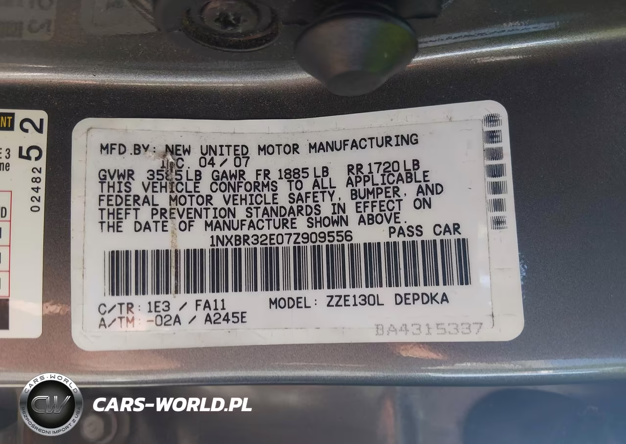 2007 Toyota Corolla Ce VIN:1NXBR32E07Z909556 - 9