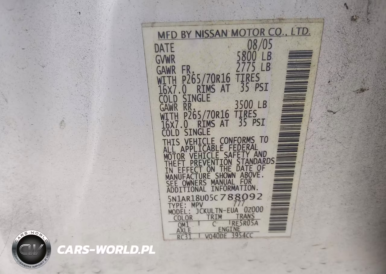2005 Nissan Pathfinder Se VIN:5N1AR18U05C788092 - 9