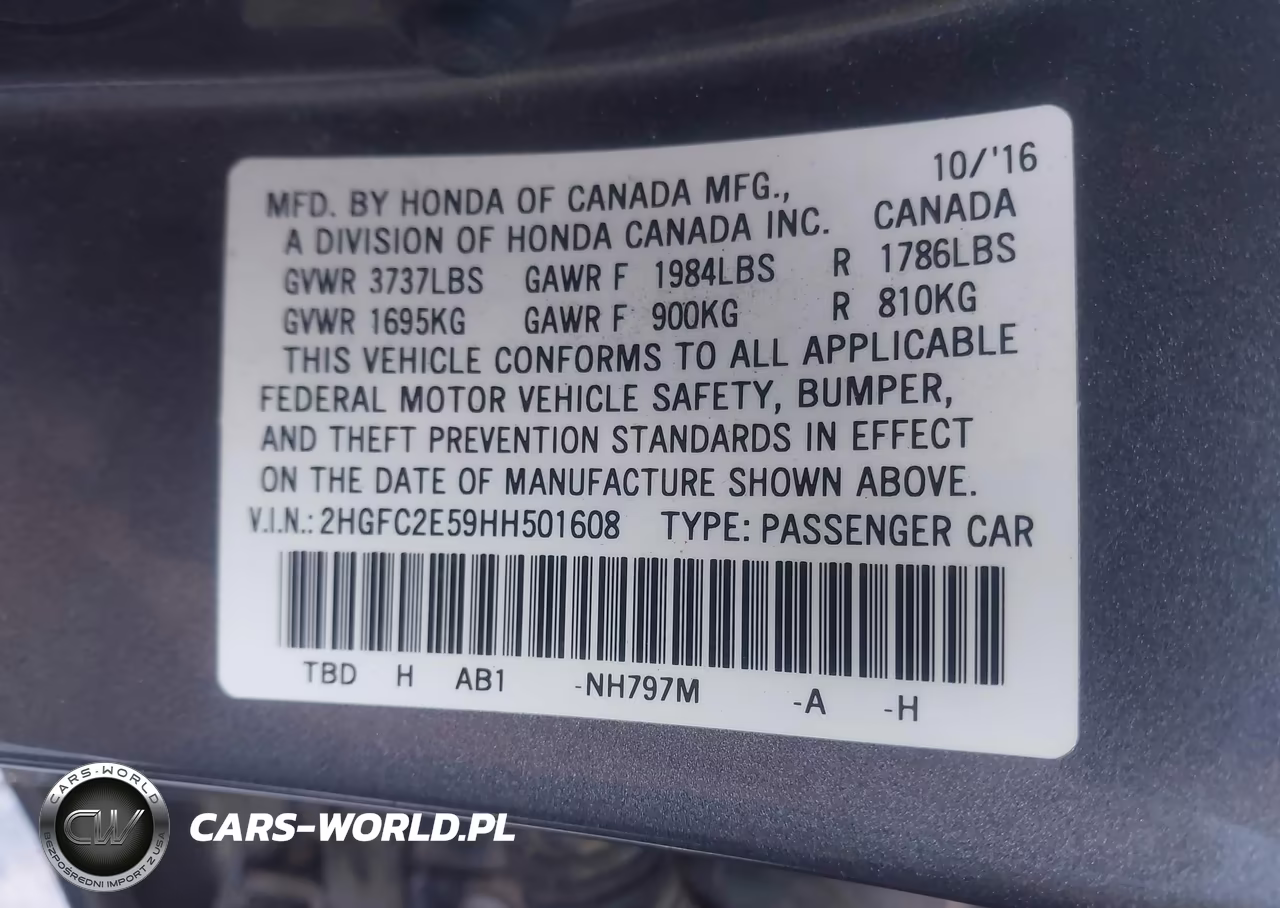 2017 Honda Civic Lx VIN:2HGFC2E59HH501608 - 9