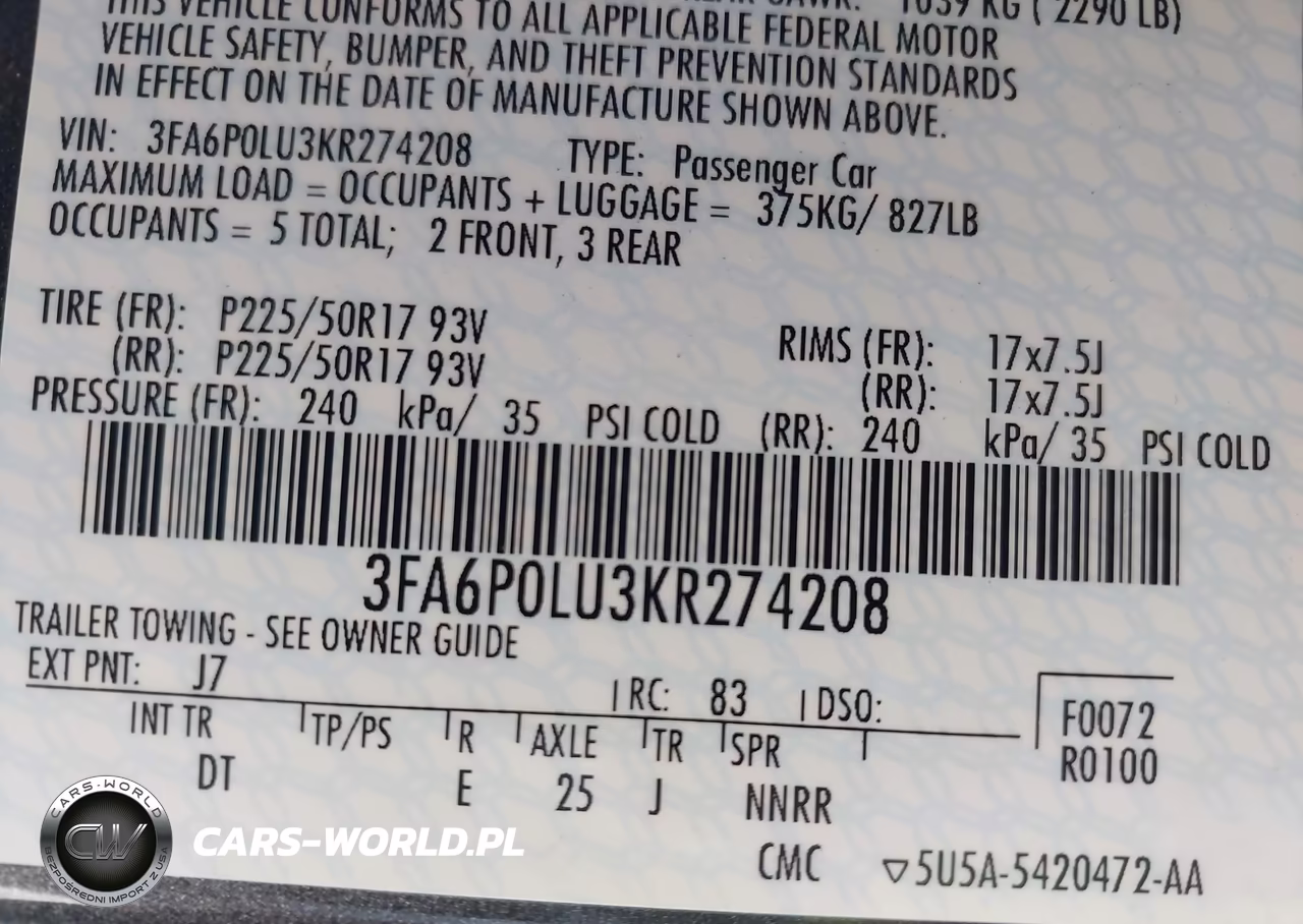 2019 Ford Fusion Hybrid Se VIN:3FA6P0LU3KR274208 - 9