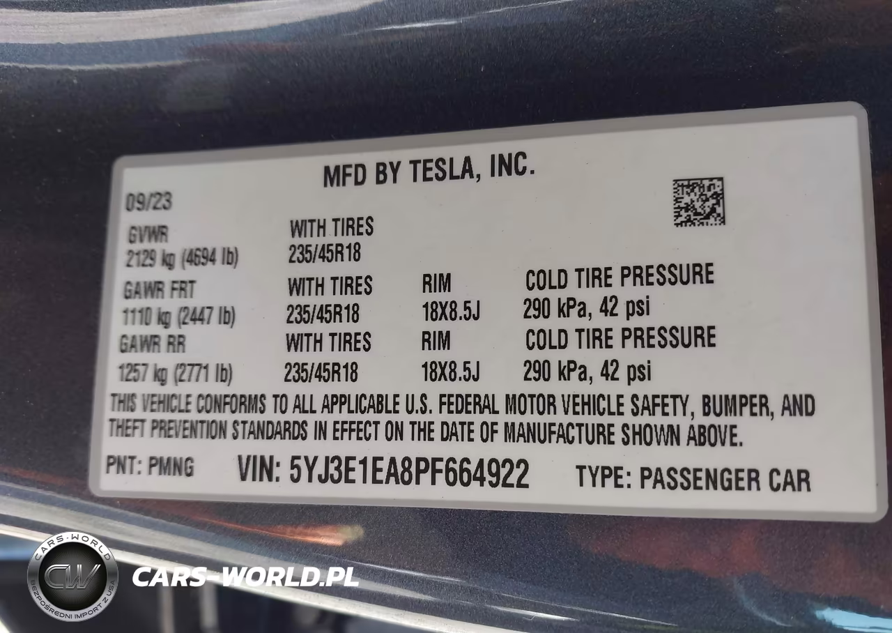 2023 Tesla Model 3 Rear-Wheel Drive VIN:5YJ3E1EA8PF664922 - 9