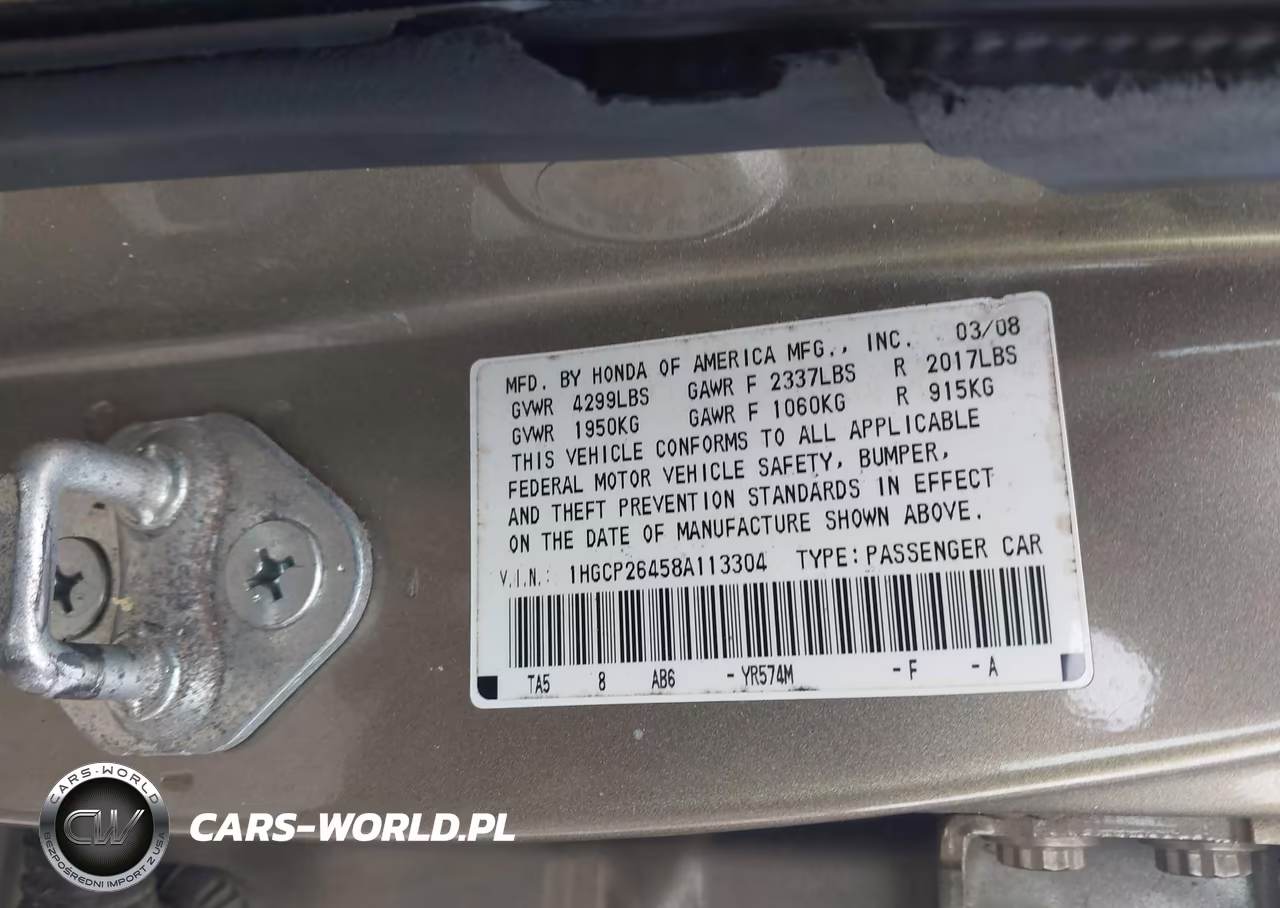 2008 Honda Accord 2.4 Lx-P VIN:1HGCP26458A113304 - 9