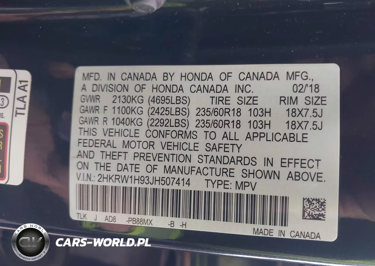 2018 Honda Cr-V Touring VIN:2HKRW1H93JH507414 - 9