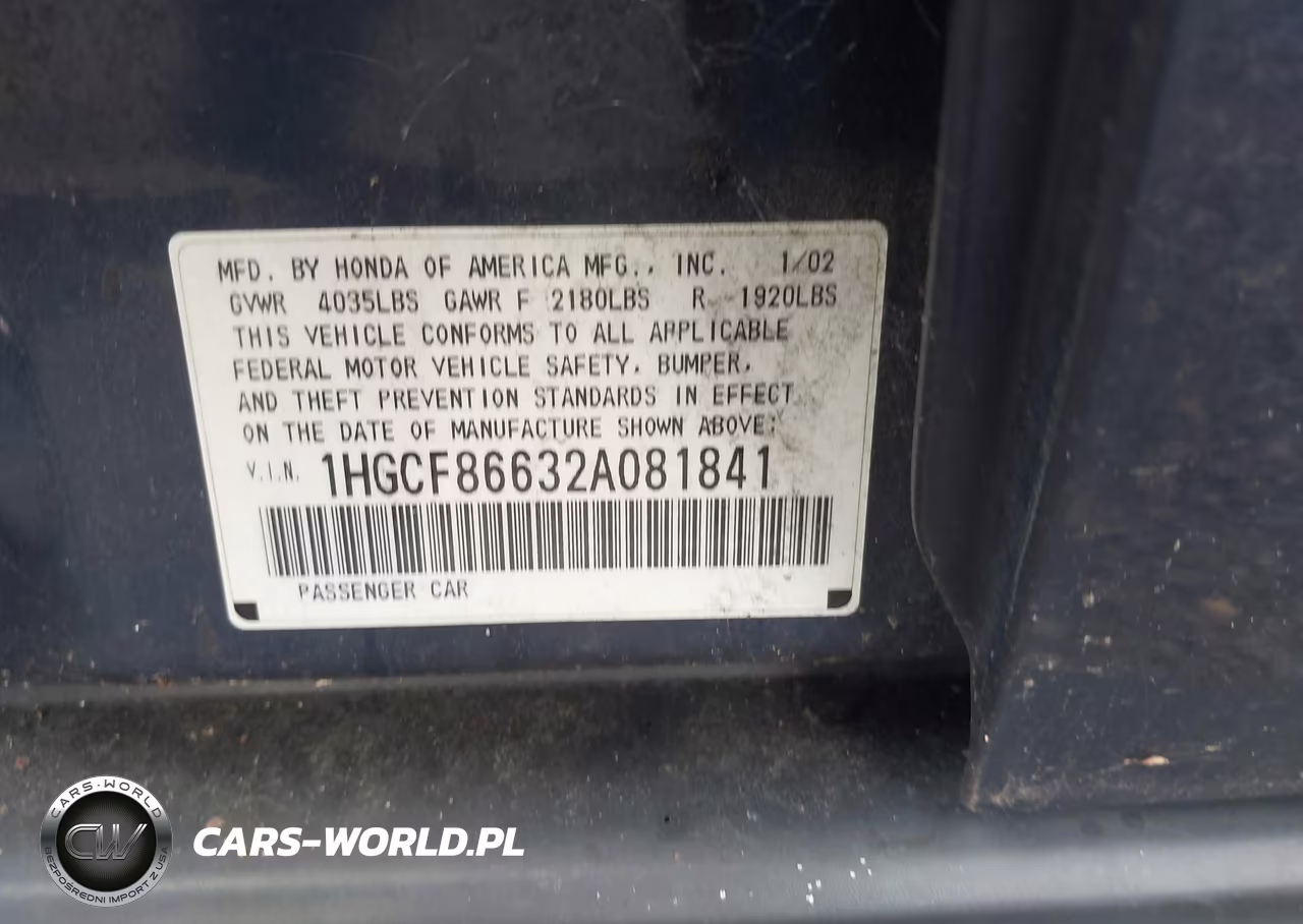 2002 Honda Accord 2.3 Vp VIN:1HGCF86632A081841 - 9
