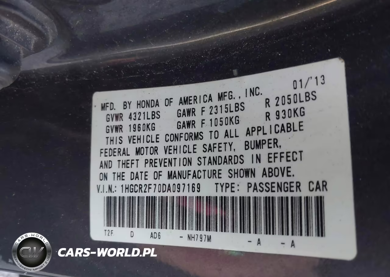 2013 Honda Accord Ex VIN:1HGCR2F70DA097169 - 9
