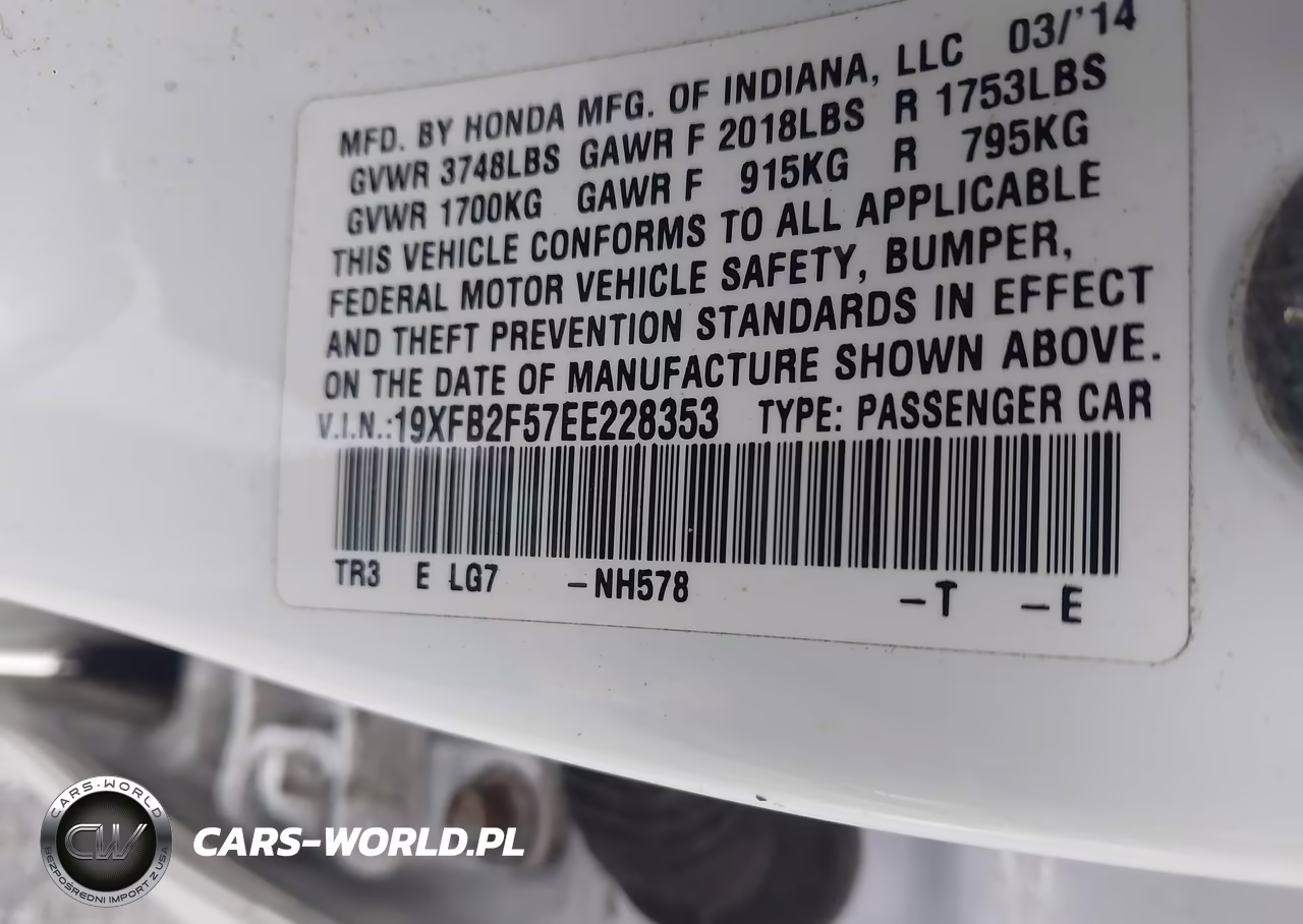 2014 Honda Civic Lx VIN:19XFB2F57EE228353 - 9