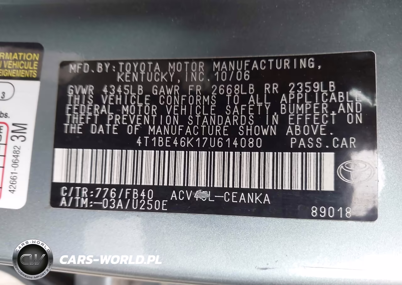 2007 Toyota Camry Le VIN:4T1BE46K17U614080 - 9