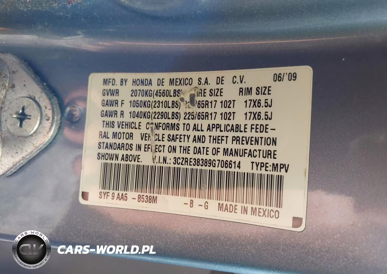 2009 Honda Cr-V Lx VIN:3CZRE38389G706614 - 9