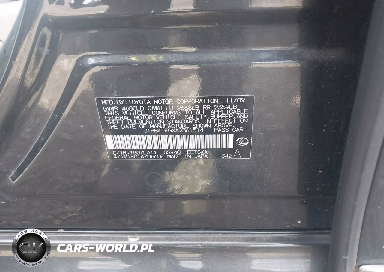 2010 Lexus Es 350 VIN:JTHBK1EGXA2361514 - 9