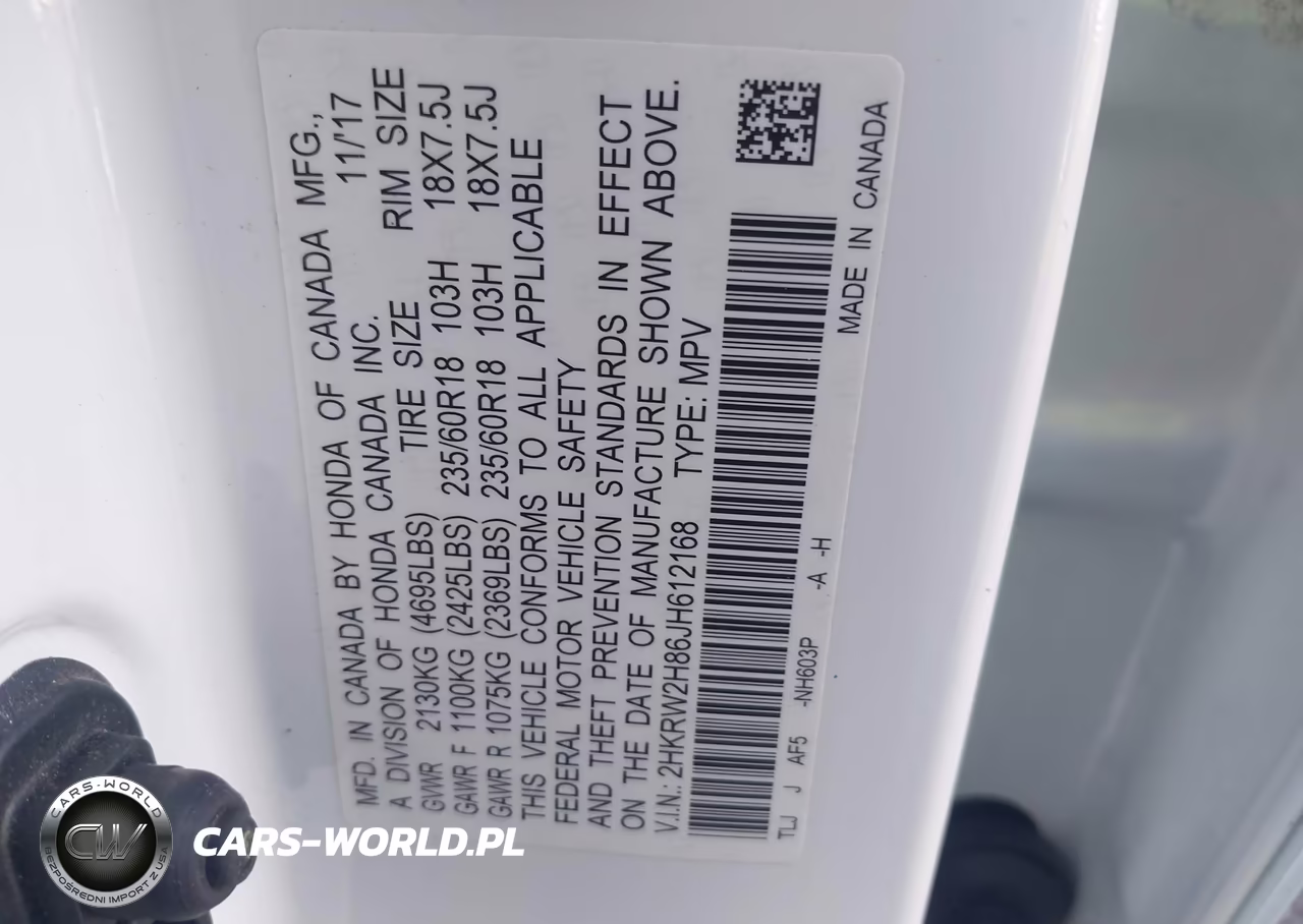 2018 Honda Cr-V Ex-L-Ex-L Navi VIN:2HKRW2H86JH612168 - 9