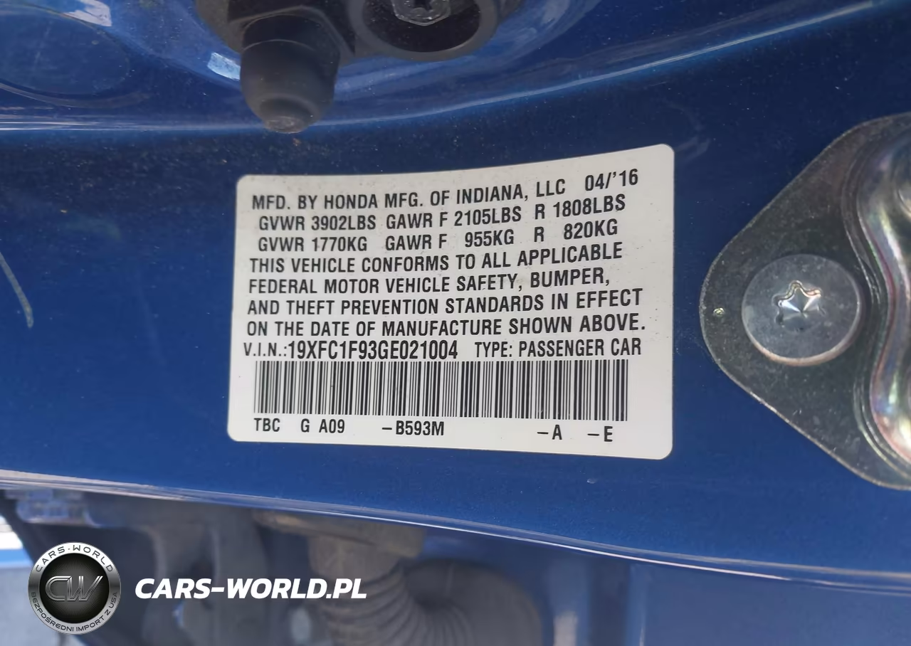 2016 Honda Civic Touring VIN:19XFC1F93GE021004 - 9