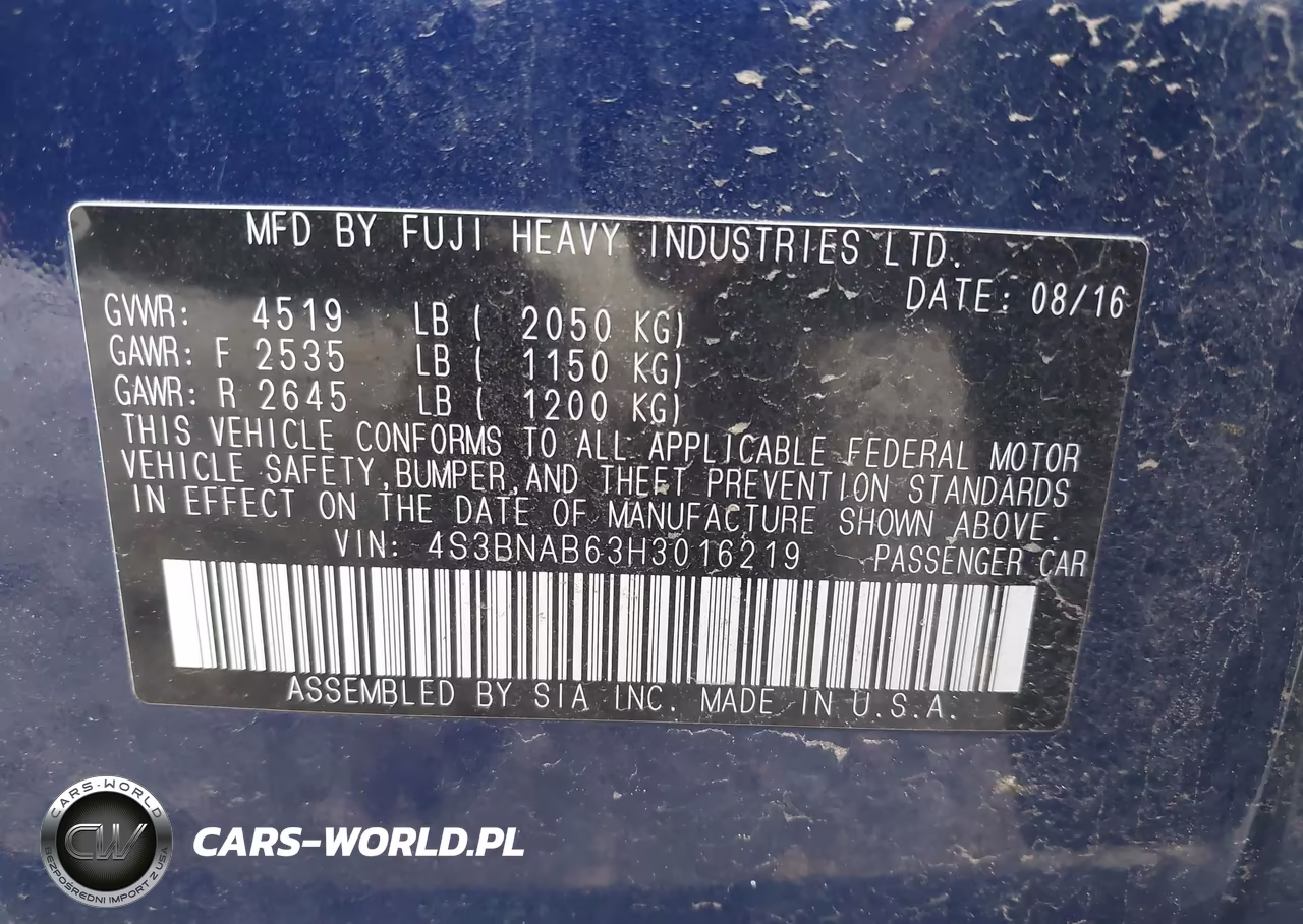 2017 Subaru Legacy 2.5I VIN:4S3BNAB63H3016219 - 9