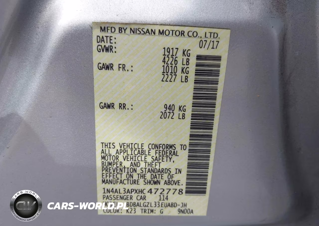 2017 Nissan Altima 2.5 S VIN:1N4AL3APXHC472778 - 9