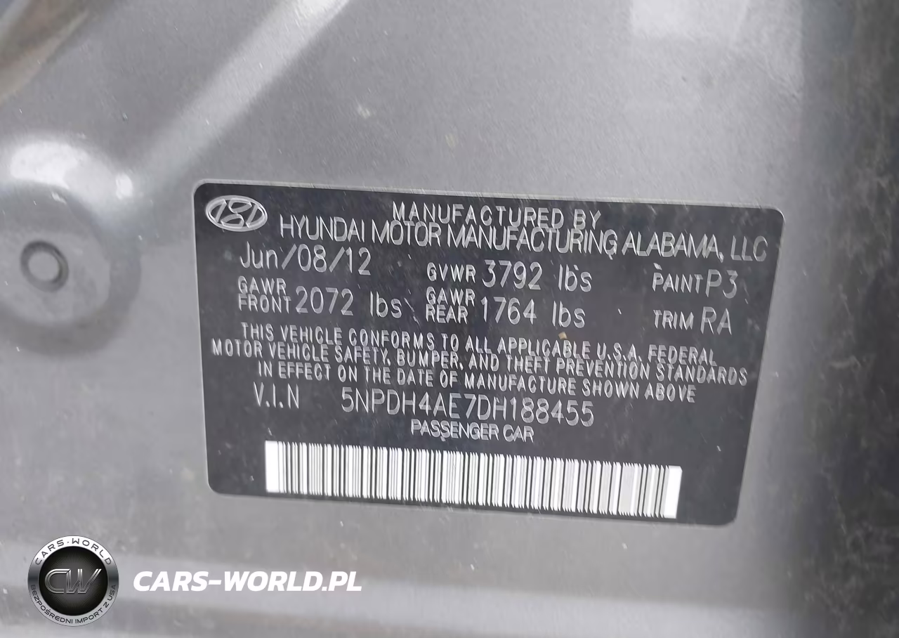 2013 Hyundai Elantra Gls VIN:5NPDH4AE7DH188455 - 9