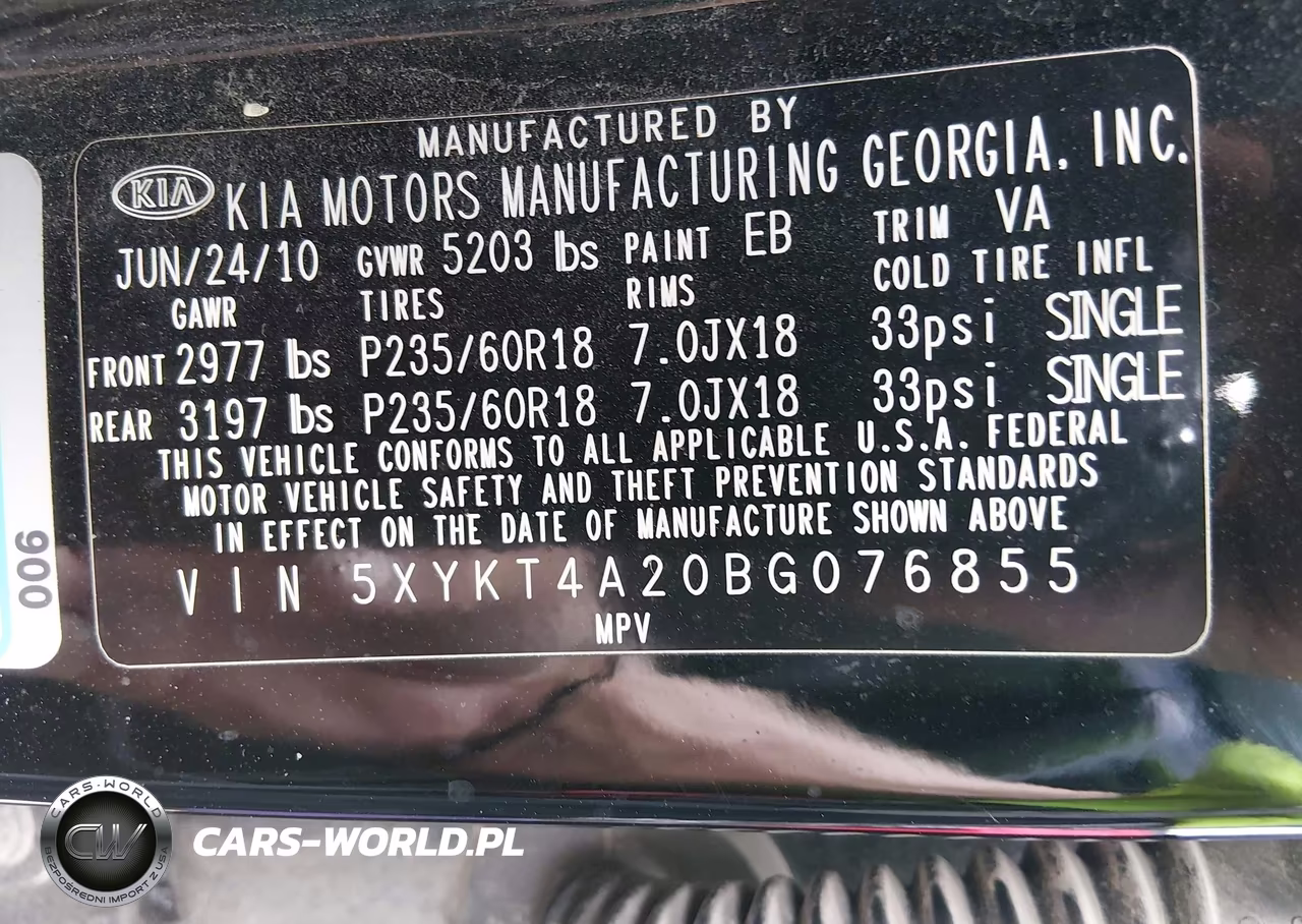 2011 Kia Sorento Lx V6 VIN:5XYKT4A20BG076855 - 9