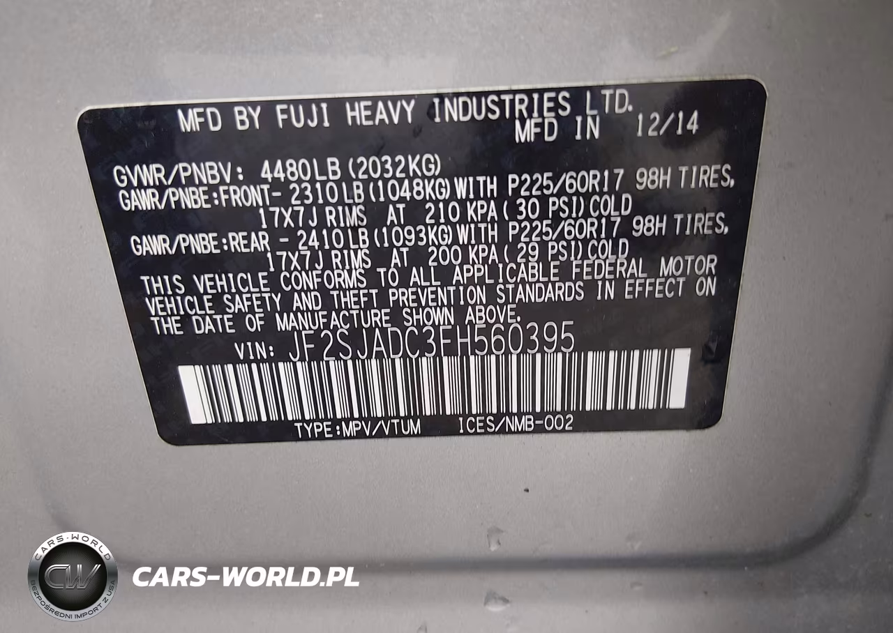 2015 Subaru Forester 2.5I Premium VIN:JF2SJADC3FH560395 - 9