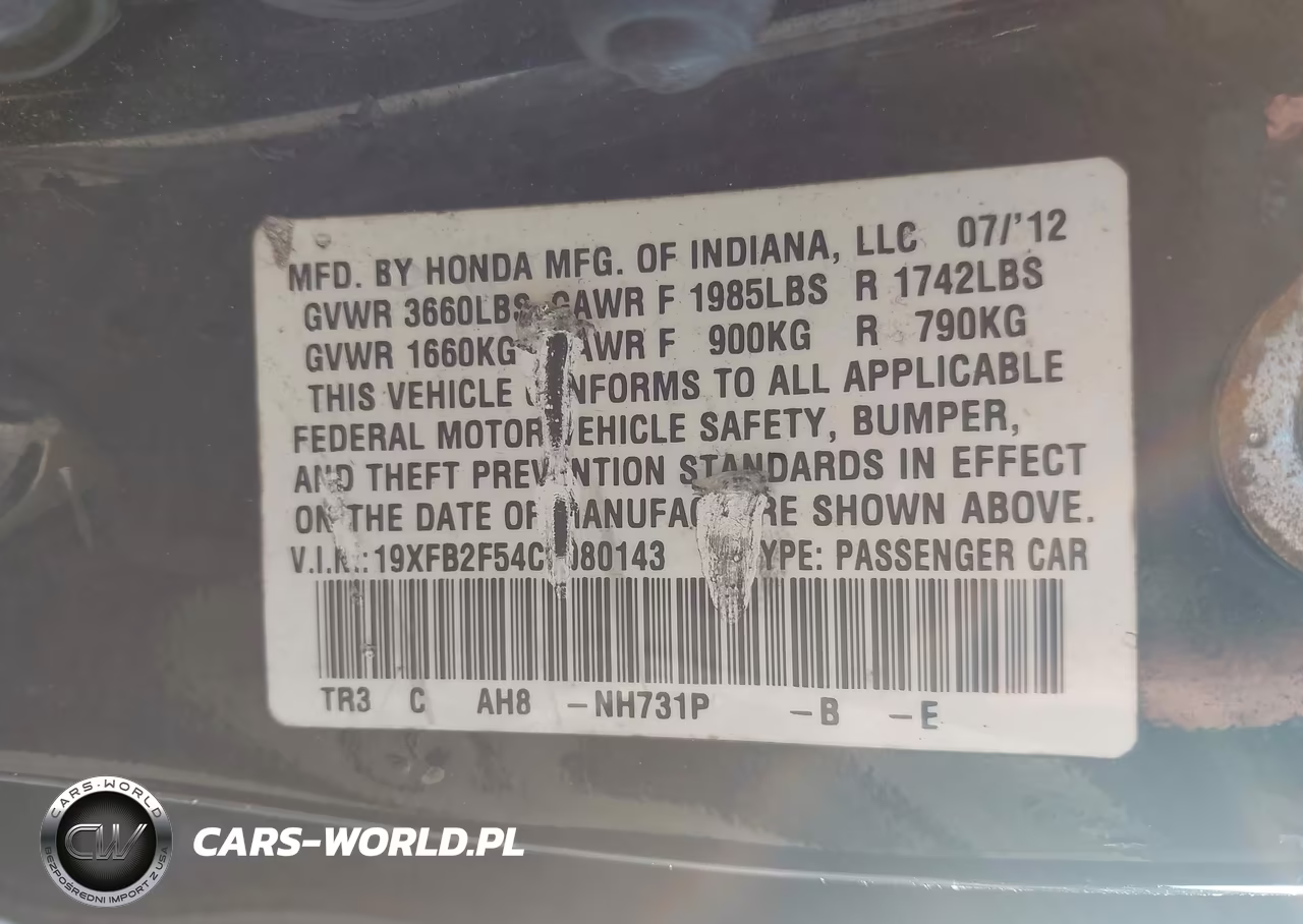 2012 Honda Civic Lx VIN:19XFB2F54CE080143 - 9