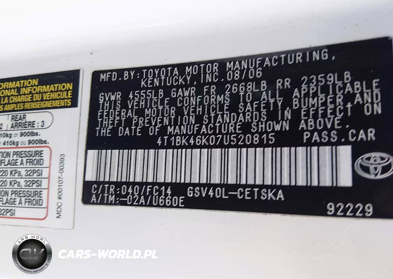 2007 Toyota Camry Se V6 VIN:4T1BK46K07U520815 - 9