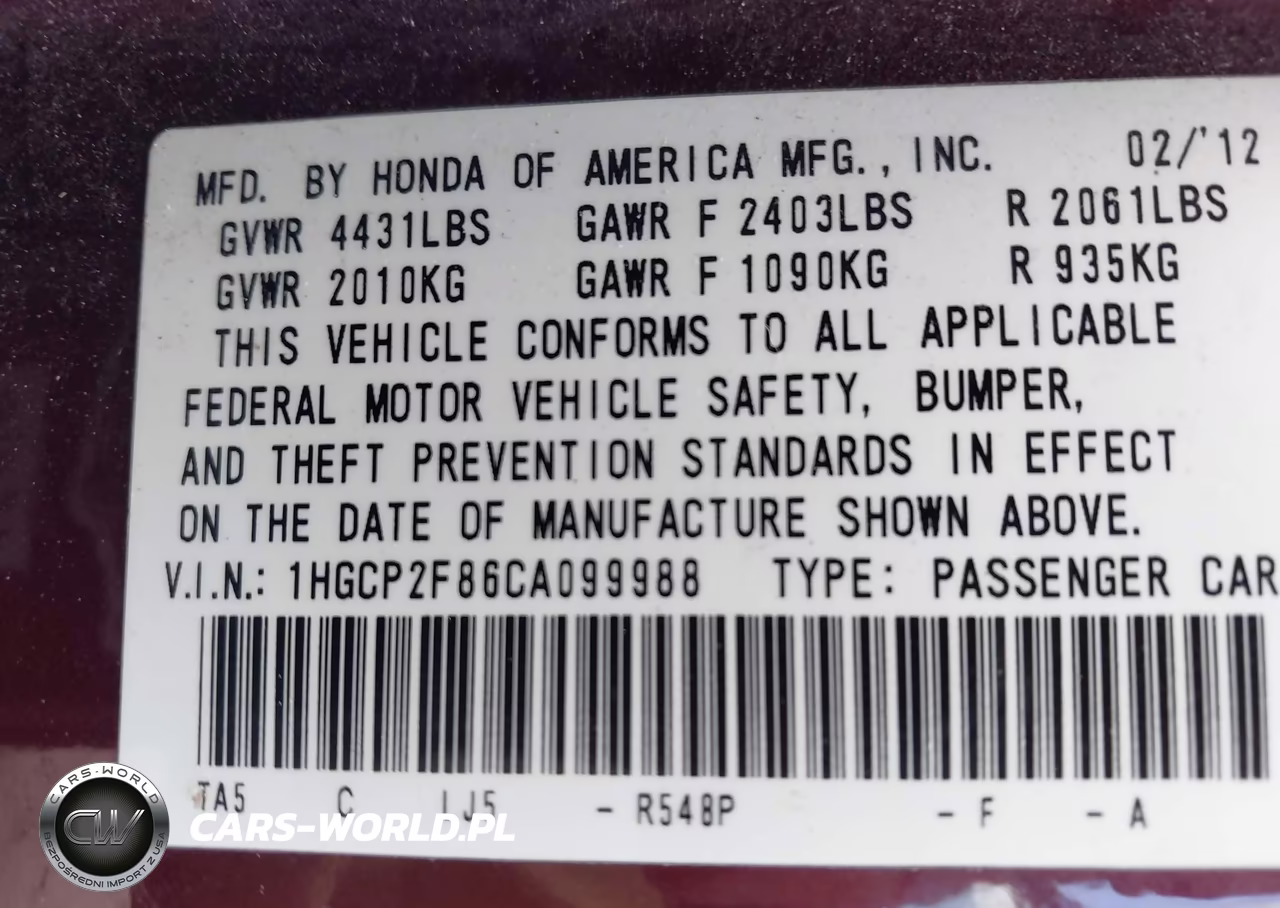 2012 Honda Accord 2.4 Ex-L VIN:1HGCP2F86CA099988 - 9