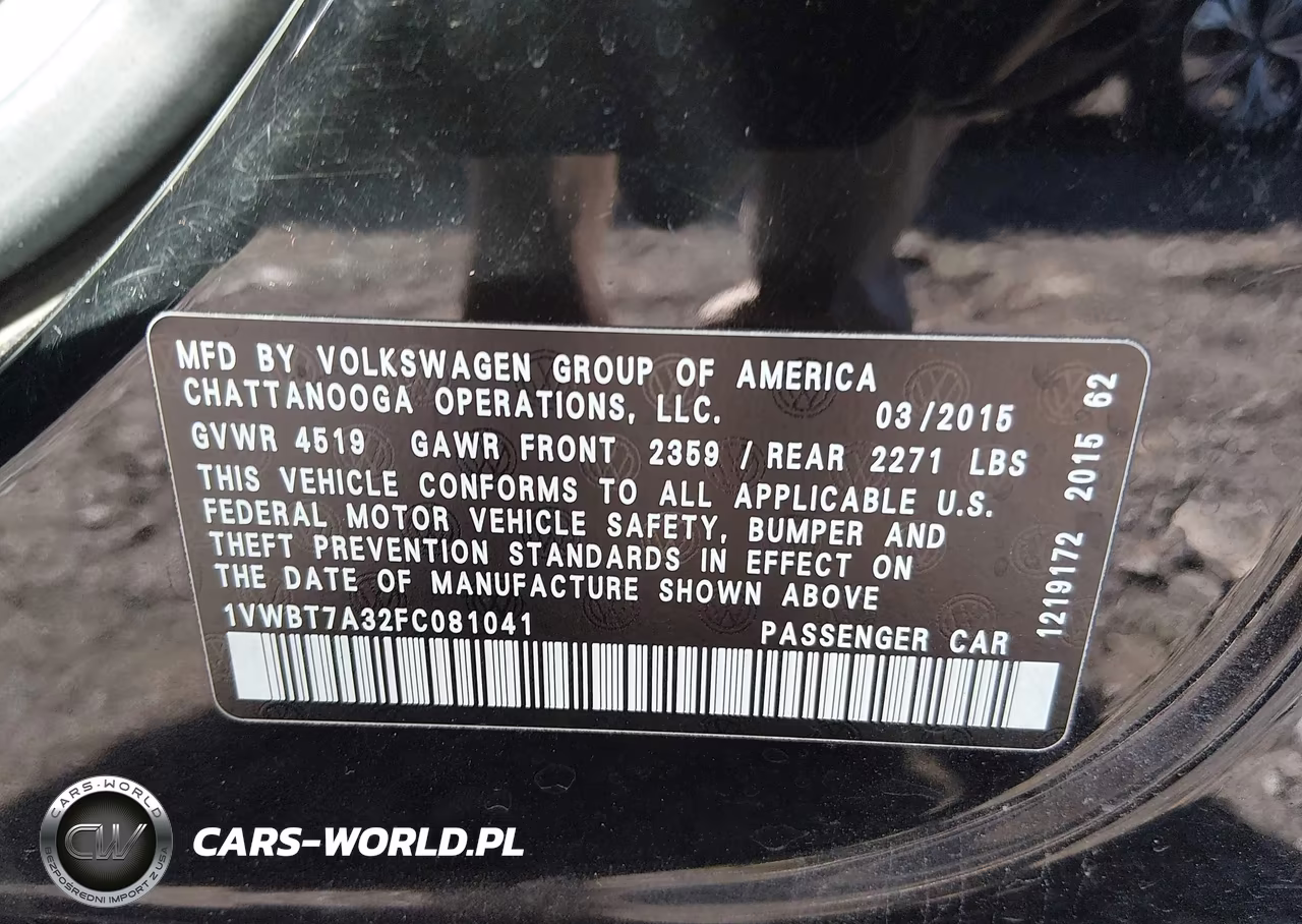 2015 Volkswagen Passat 1.8T Se VIN:1VWBT7A32FC081041 - 9