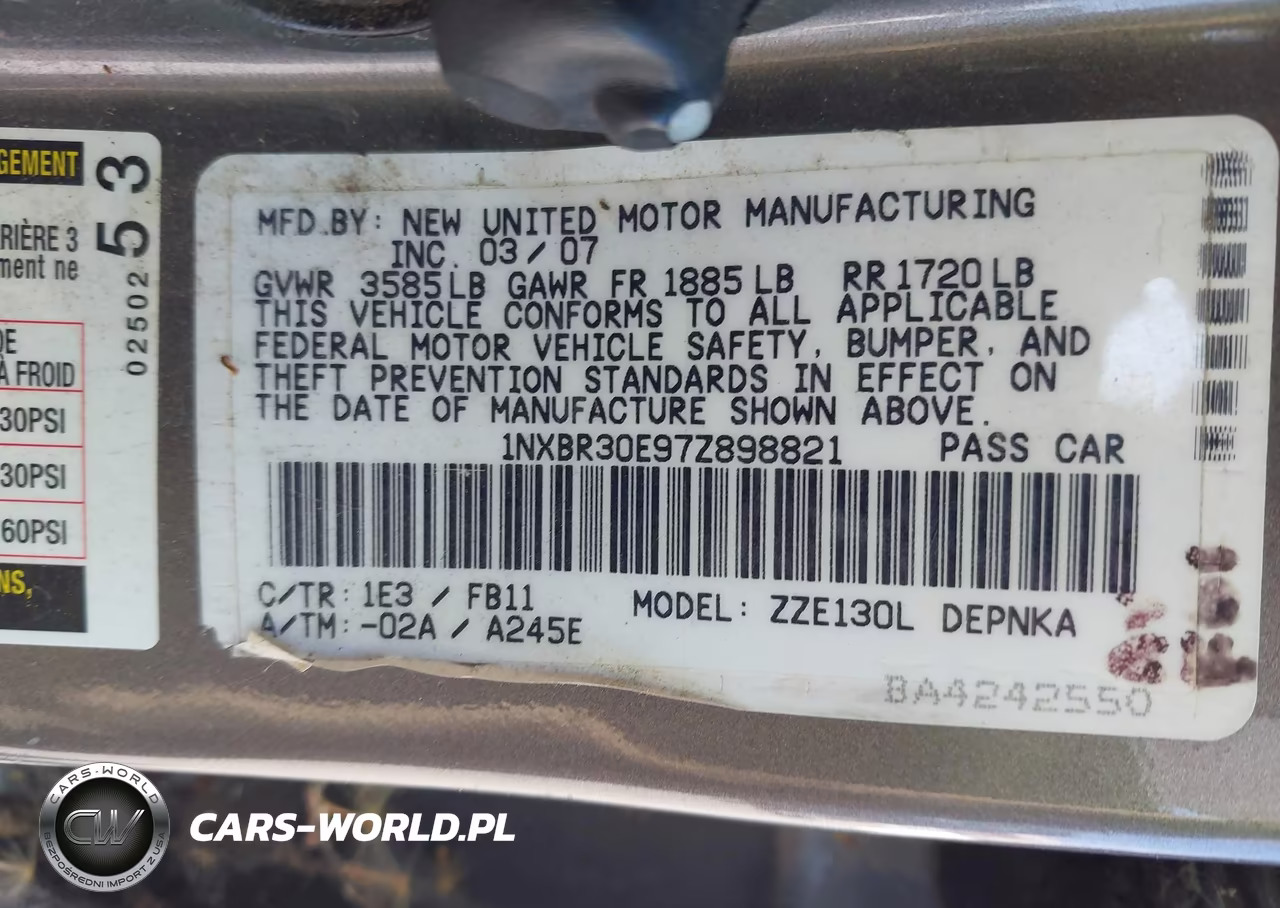 2007 Toyota Corolla Le VIN:1NXBR30E97Z898821 - 9