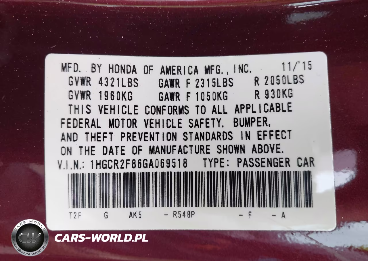 2016 Honda Accord Ex-L VIN:1HGCR2F86GA069518 - 9