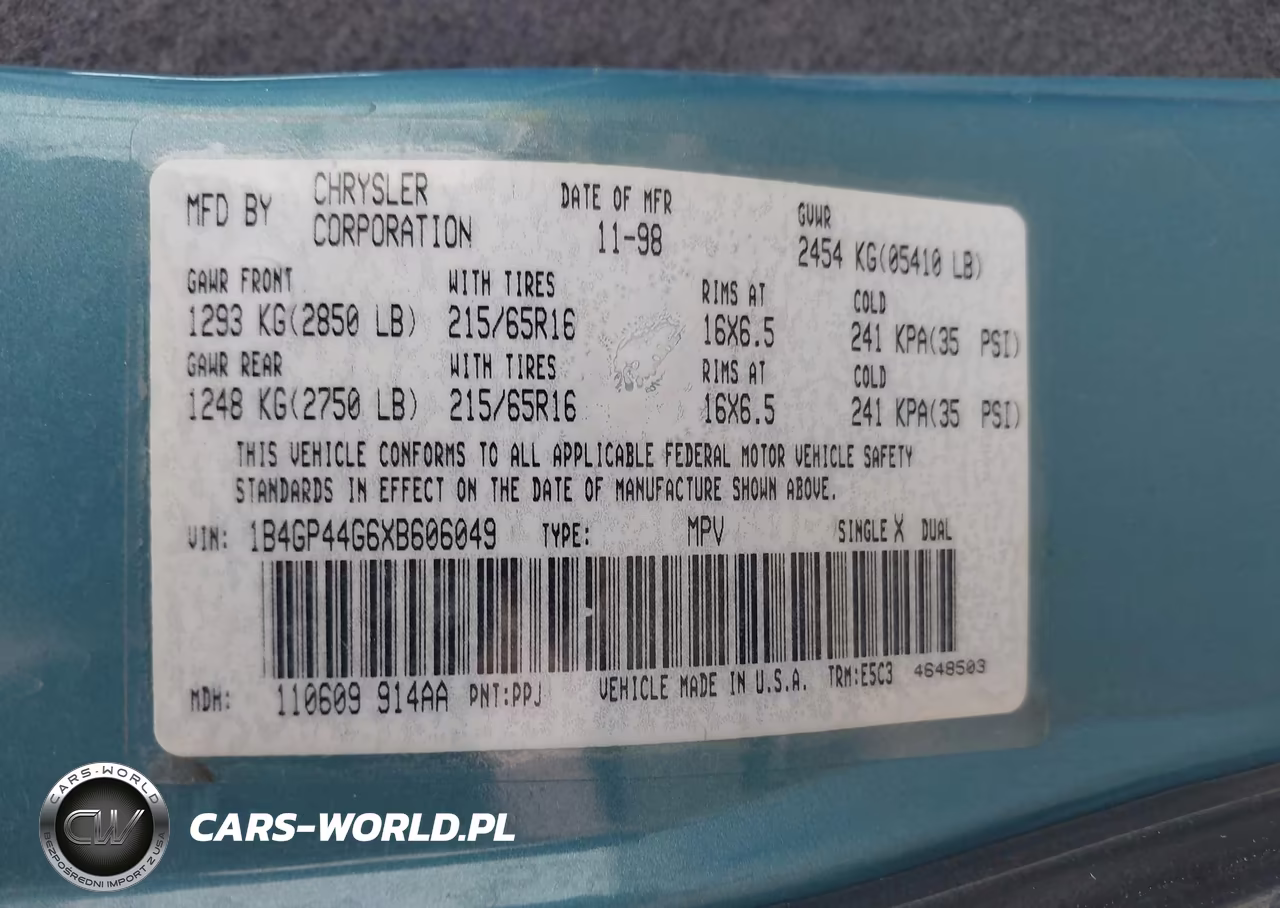 1999 Dodge Grand Caravan Se VIN:1B4GP44G6XB606049 - 9