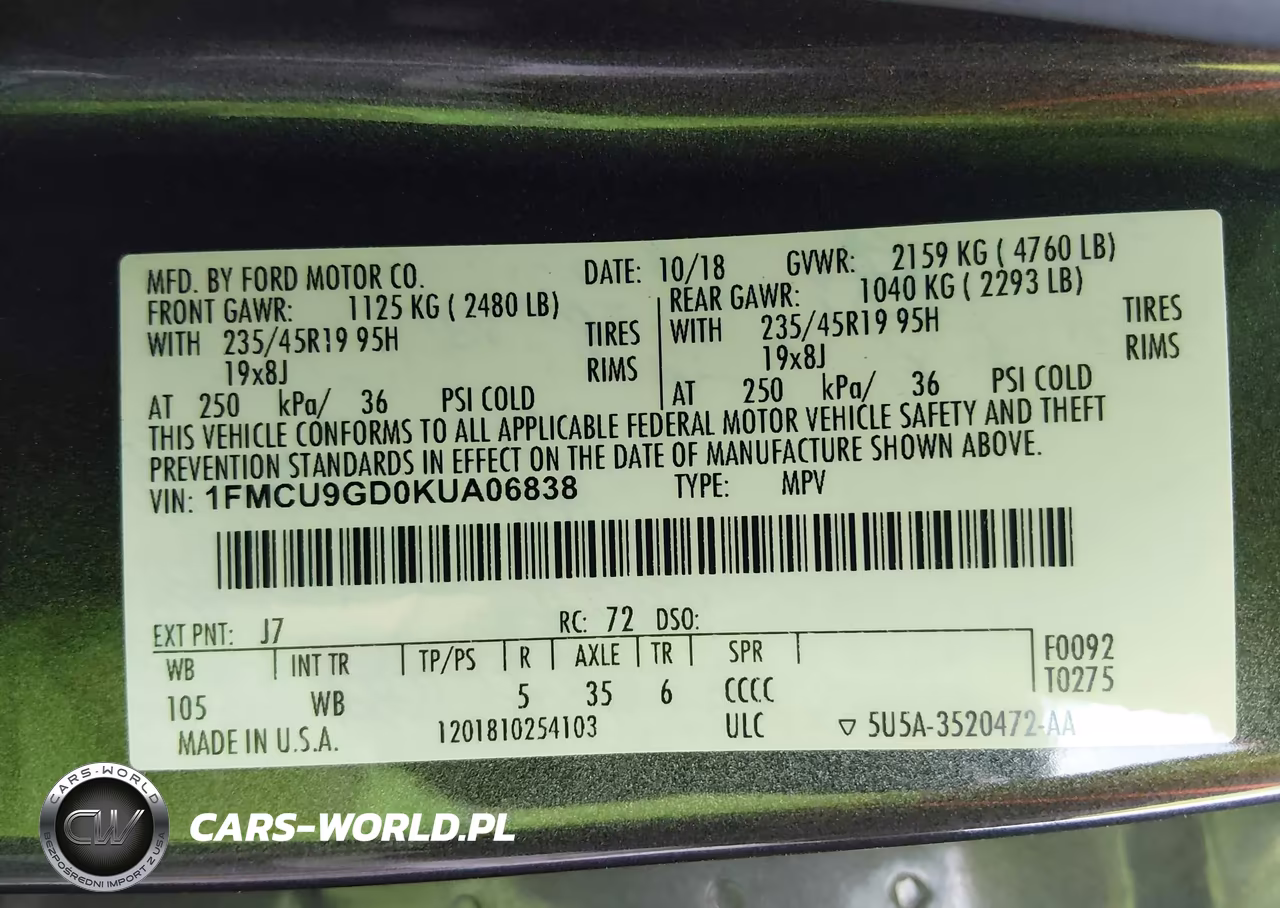 2019 Ford Escape Se VIN:1FMCU9GD0KUA06838 - 9