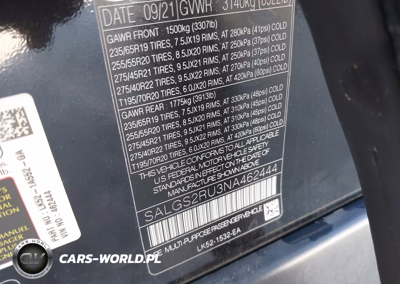 2022 Land Rover Range Rover Westminster VIN:SALGS2RU3NA462444 - 9