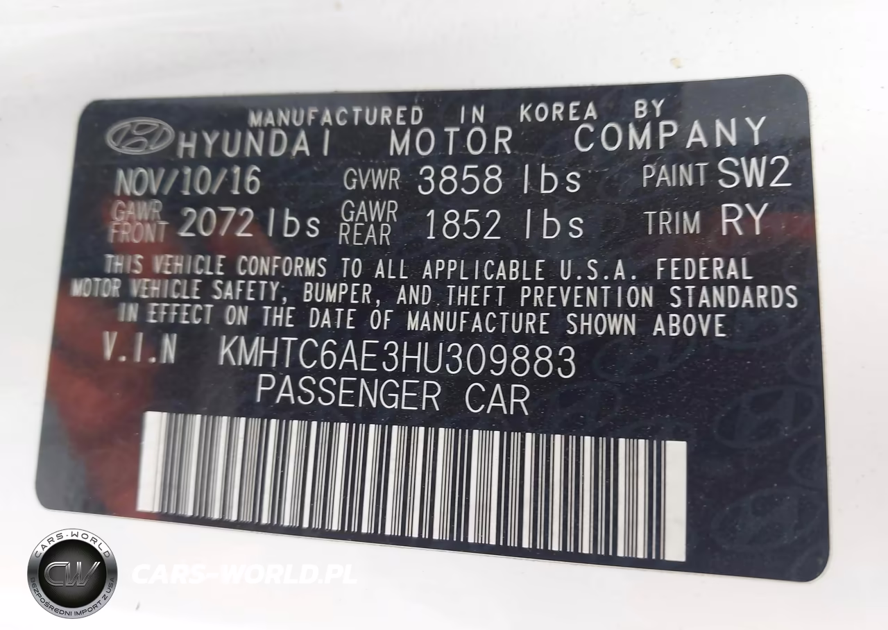 2017 Hyundai Veloster Turbo VIN:KMHTC6AE3HU309883 - 9