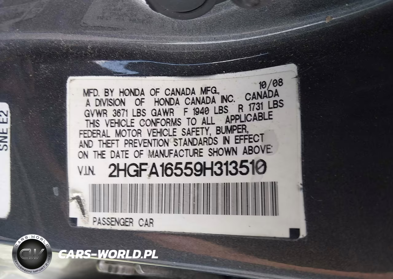 2009 Honda Civic Lx VIN:2HGFA16559H313510 - 9