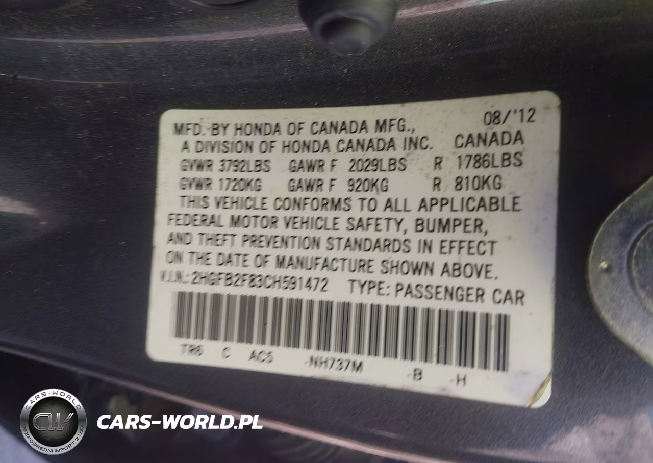 2012 Honda Civic Ex VIN:2HGFB2F83CH591472 - 9