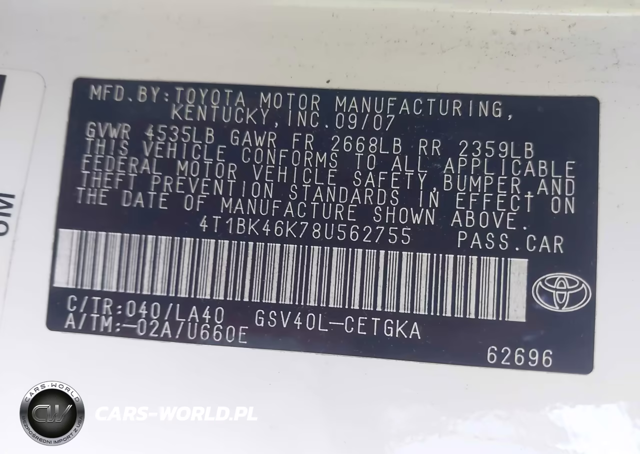2008 Toyota Camry Xle V6 VIN:4T1BK46K78U562755 - 9
