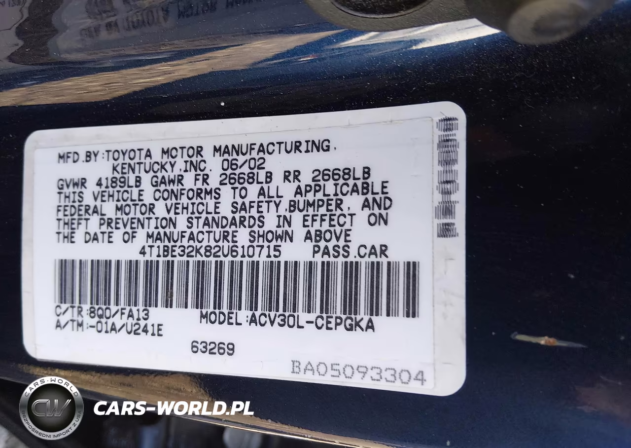 2002 Toyota Camry Xle VIN:4T1BE32K82U610715 - 9