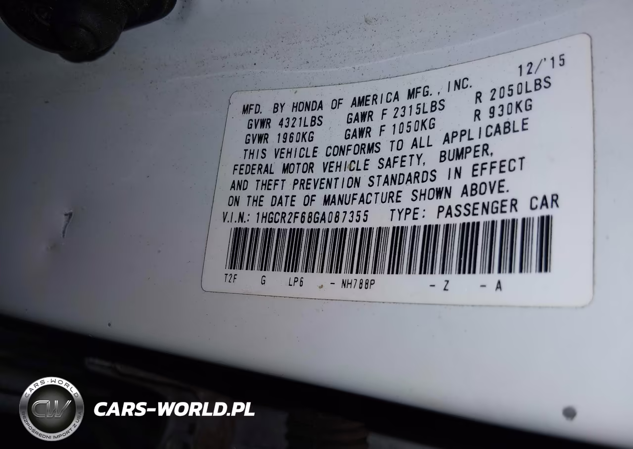 2016 Honda Accord Sport VIN:1HGCR2F68GA087355 - 9