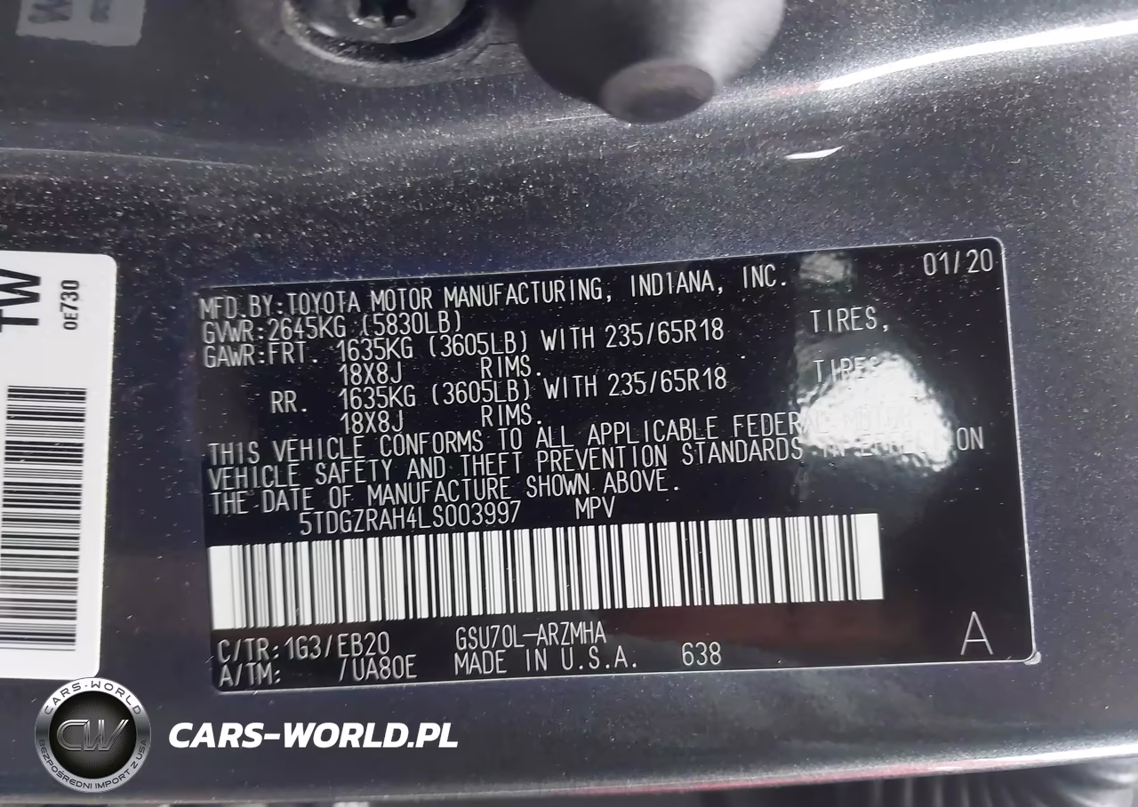 2020 Toyota Highlander Xle VIN:5TDGZRAH4LS003997 - 9