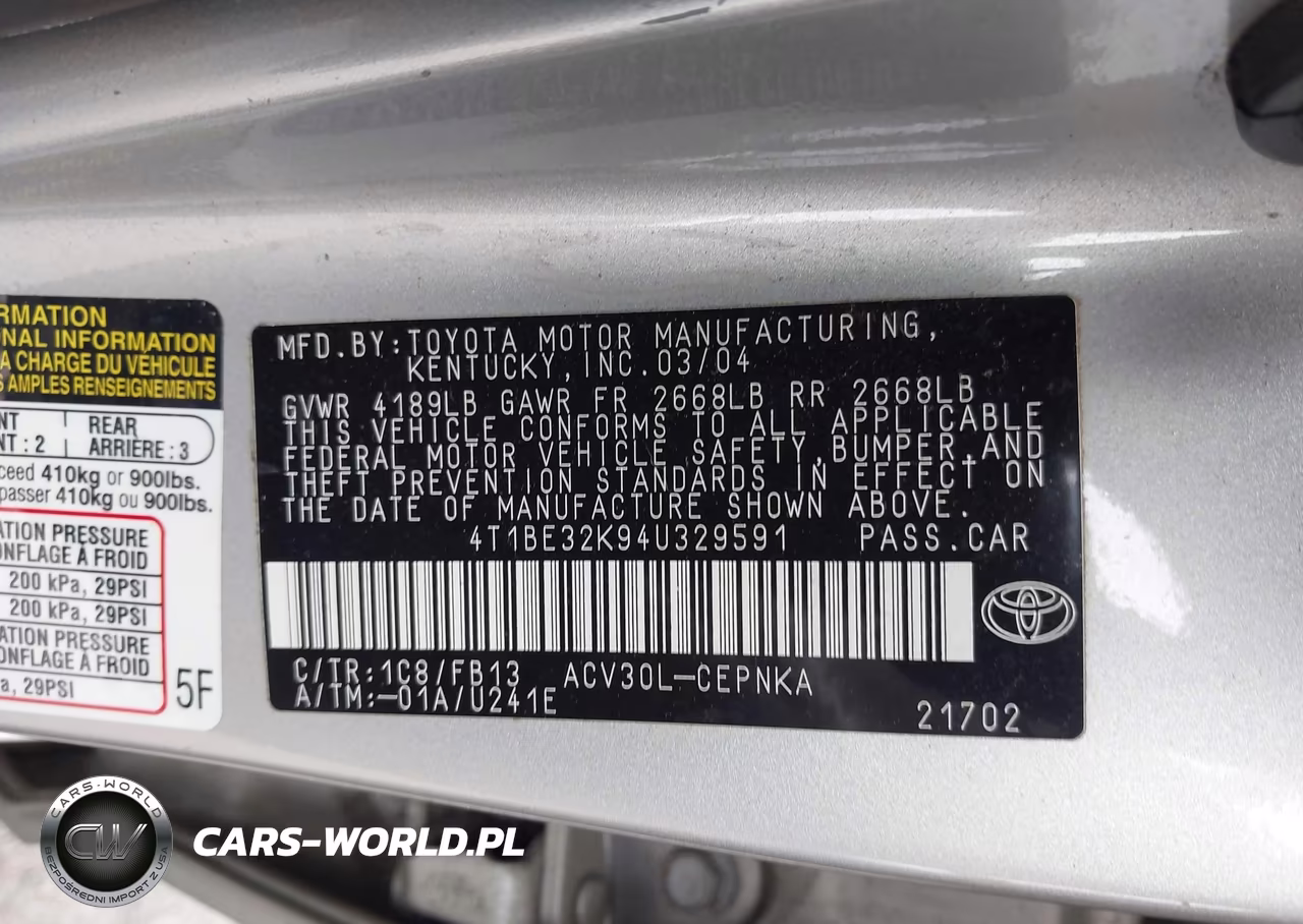 2004 Toyota Camry Le VIN:4T1BE32K94U329591 - 9